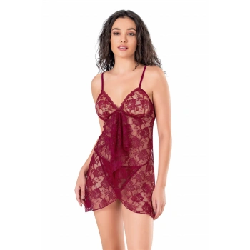 MARSiLYAN-   Bordo Kısa Tül Gecelik