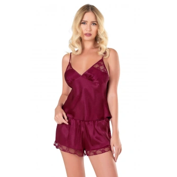 MARSiLYAN-   Bordo Saten Babydoll Şort Takımı