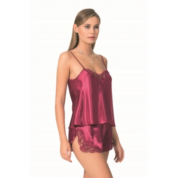 MARSiLYAN- Bordo Saten Babydoll Şort Takımı