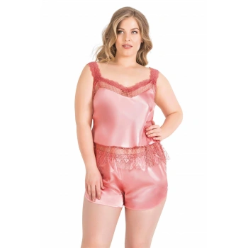 MARSiLYAN- Büyük Beden Mercan Saten Babydoll Şort Takımı