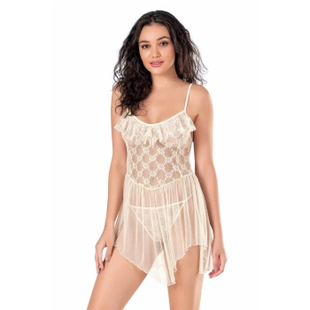 MARSiLYAN-   Fildişi Kısa Tül Gecelik