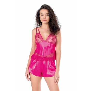 MARSiLYAN-   Fuşya Saten Babydoll Şort Takımı