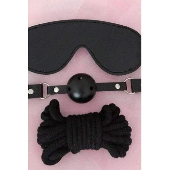 MARSiLYAN-  Gözlük Ağız Topu İp Üçlü Deri Harness Set