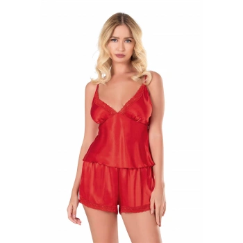MARSiLYAN-   Kırmızı Saten Babydoll Şort Takımı