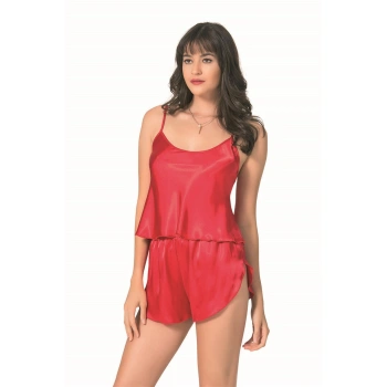 MARSiLYAN- Kırmızı Saten Babydoll Şort Takımı