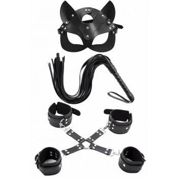 MARSiLYAN-  Maske Kırbaç Bileklik 5 Li Harness Deri Set