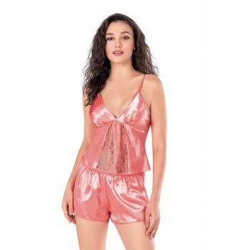 MARSiLYAN-   Mercan Saten Babydoll Şort Takımı
