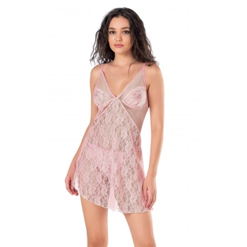MARSiLYAN-   Pembe Kısa Tül Gecelik