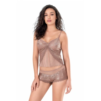 MARSiLYAN-   Vizon Jakarlı Babydoll Şort Takımı