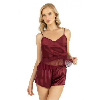 MARSiLYAN- Bordo Saten Şort Takımı 9209