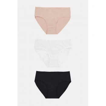 MARSiLYAN- Büyük Beden Pamuklu Siyah Beyaz Ten Rengi 3lü Külot