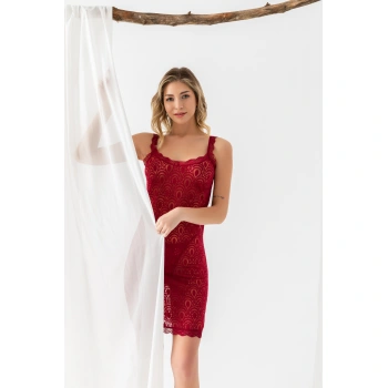 MARSiLYAN- DEVORE TRANSPARAN BABYDOLL STRİNG TAKIM BORDO (31842)
