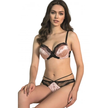 MARSiLYAN- Kadife Balenli Destekli Dolgulu Askıları Çıkabilen Dantelli Sütyen Ve String Takım