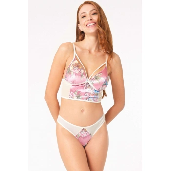 MARSiLYAN- Kadife Balensiz Desteksiz Dolgusuz Yaka Detaylı Çiçek Baskılı Bralet Sütyen Ve Slip Takım