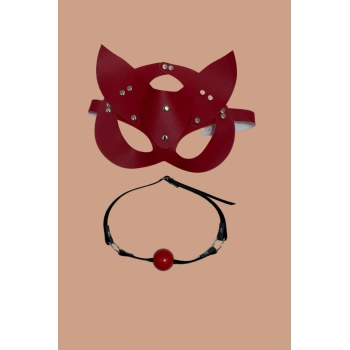 MARSiLYAN- Kırmızı Deri Maske Ve Ağız Topu Harness Aksesuar