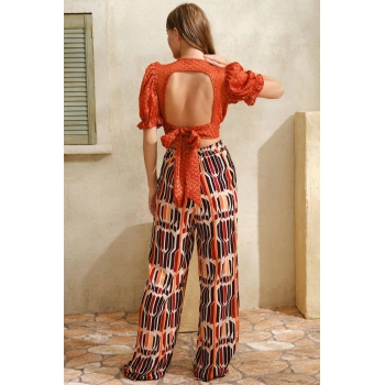 MARSiLYAN- Kısa Yarım Kol V Yaka Geometrik Yazlık Kurdela Şerit Detaylı Pijama Takımı