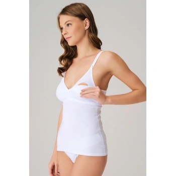 MARSiLYAN- Modal Pamuklu Lohusa Önden Açılan Beyaz Emzirme Atleti