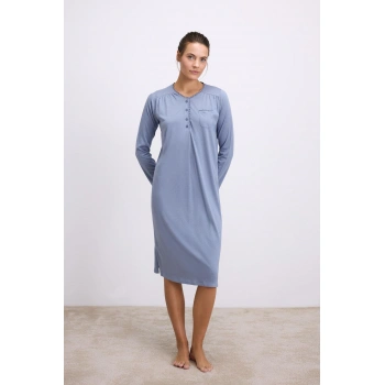 MARSiLYAN- Modal Uzun Kollu Düğmeli Gecelik