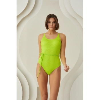 MARSiLYAN- Özel Tasarım Bel İp Detay Fitilli Yeşil Mayo