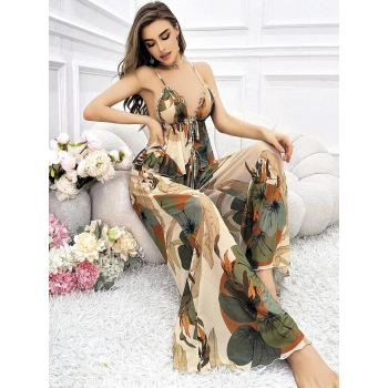 MARSiLYAN-  Özel Tasarım Çiçek Desenli Salaş Şık Dekolteli 2li Takım