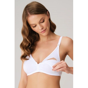 MARSiLYAN- Pamuklu Balensiz Lohusa Önden Açılan Beyaz Emzirme Sütyeni