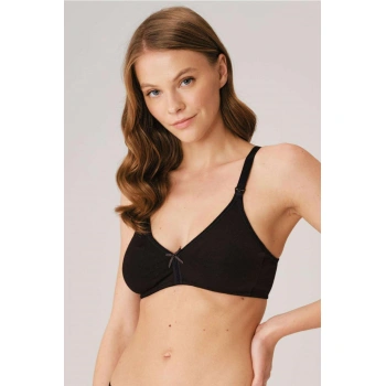 MARSiLYAN- Pamuklu Balensiz Lohusa Önden Açılan Siyah Emzirme Sütyeni