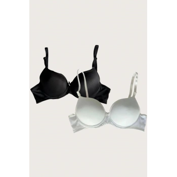 MARSiLYAN- Siyah-beyaz 2li Mikro Kumaş Push Up Dolgulu Balenli Günlük Destekli Sütyen