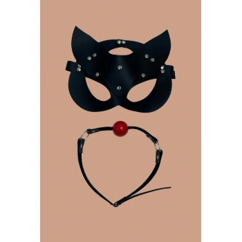 MARSiLYAN- Siyah Deri Maske Ve Ağız Topu Herness Aksesuar