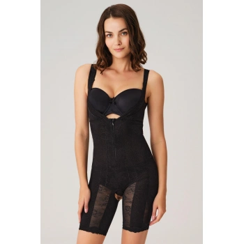 MARSiLYAN- Toparlayıcı Vücut İnceltici Dikişli Fermuarlı Uzun Paca Altı Açık Sıkı Badi Korse