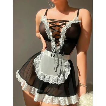 MARSiLYAN- Tül Transparan Fantezi Hizmetçi Kostümü