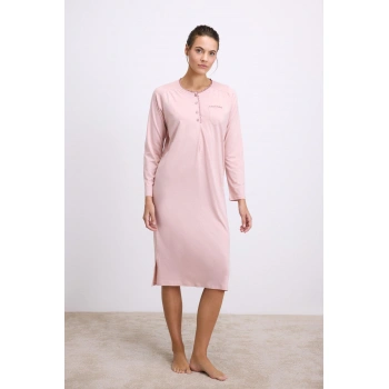 Modal Uzun Kollu Düğmeli Gecelik