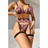 MARSiLYAN- Fantezi Bacak Bantlı Çiçek Desenli Sütyen Külot Takım