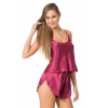 MARSiLYAN- Bordo Saten Babydoll Şort Takımı