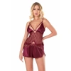 MARSiLYAN-   Bordo Saten Babydoll Şort Takımı