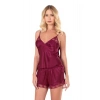 MARSiLYAN-   Bordo Saten Babydoll Şort Takımı