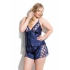 MARSiLYAN- Büyük Beden Lacivert Saten Babydoll Şort Takımı
