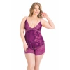 MARSiLYAN- Büyük Beden Mor Saten Babydoll Şort Takımı