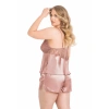 MARSiLYAN- Büyük Beden Vizon Saten Babydoll Şort Takımı