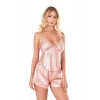 MARSiLYAN-   Koyu Pudra Saten Babydoll Şort Takımı