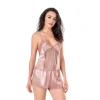 MARSiLYAN-   Koyu Pudra Saten Babydoll Şort Takımı
