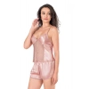 MARSiLYAN-   Koyu Pudra Saten Babydoll Şort Takımı