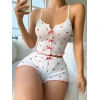MARSiLYAN-  Beyaz Fiyonk Desenli Kalpli Askılı Şortlu Pijama Takım