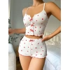 MARSiLYAN-  Beyaz Fiyonk Desenli Kalpli Askılı Şortlu Pijama Takım