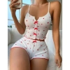 MARSiLYAN- Beyaz Fiyonk Desenli Kalpli Askılı Şortlu Pijama Takım