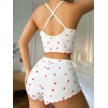 MARSiLYAN-  Beyaz Fiyonk Desenli Kalpli Askılı Şortlu Pijama Takım