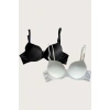 MARSiLYAN- Beyaz-siyah 2li Mikro Kumaş İçi Boş Balenli Günlük Desteksiz Sütyen