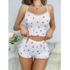 MARSiLYAN-  Beyaz Üstüne Çilek Desenli Askılı Şortlu Pijama Takımı