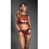 MARSiLYAN- Deri Bordo Tül Büstiyerli Özel Bölgesi Açık Fantezi Takım