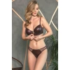 MARSiLYAN- Deri Görünümlü Balenli Destekli Dolgulu Askıları Çıkabilen Ortası Fermuarlı Büstiyer Sütyen Ve Slip Takım