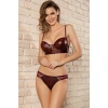 MARSiLYAN- Deri Görünümlü Balenli Destekli Dolgulu Askıları Çıkabilen Ortası Fermuarlı Büstiyer Sütyen Ve Slip Takım
